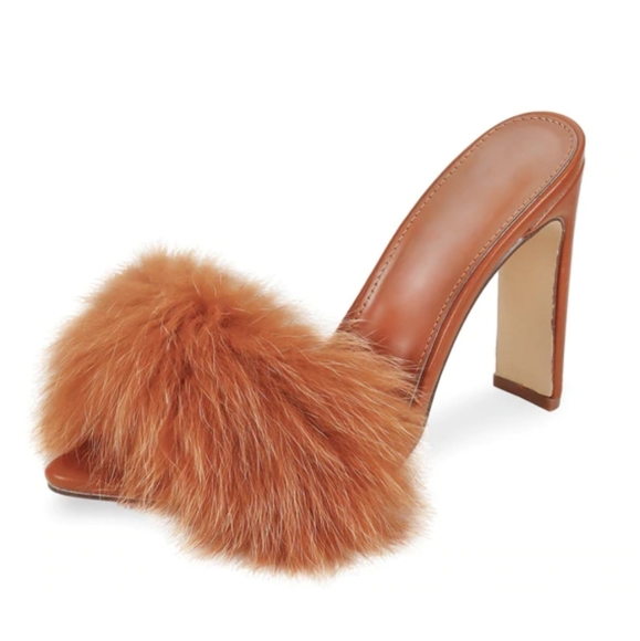 Brown fur heels Clearance